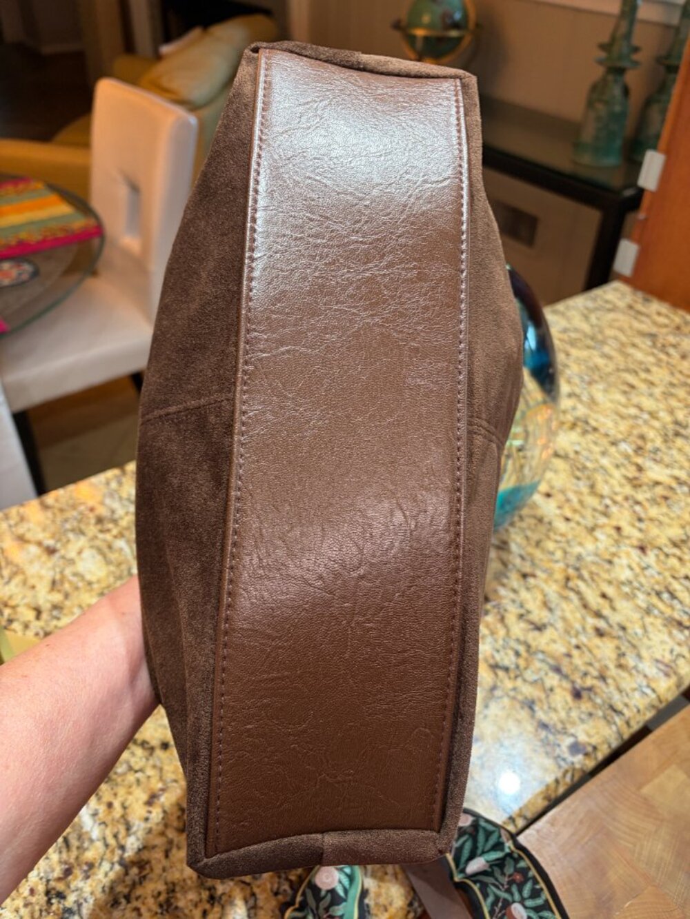 BROWN FAUX SUEDE SHOULDER BAG NWOT PRISTINE - Picture 4 of 5